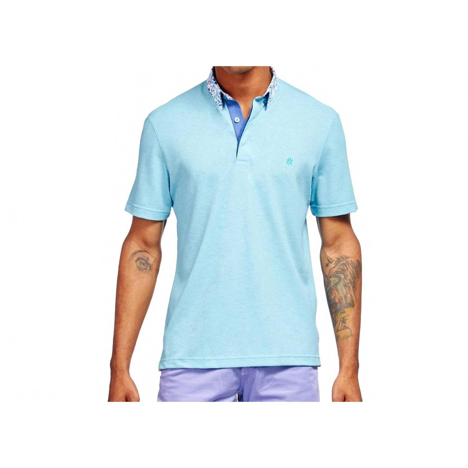 New Eight X Paint Splatter Collar Textured Polo Shirt In Turquoise